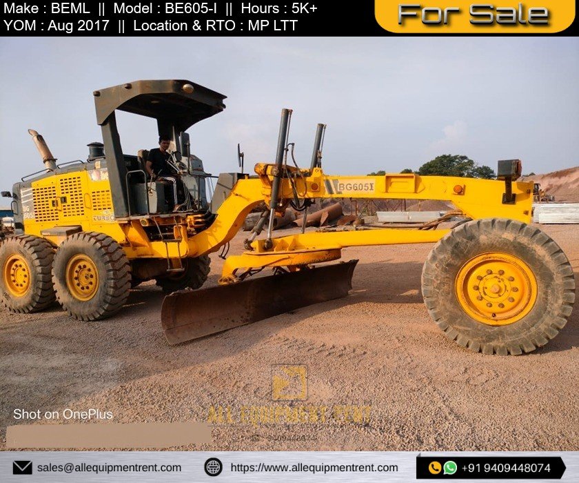 Used BEML Motor Grader BE605 with BS III Non Urea Engine Aug 2017 MP Registered with LTT Available for Sale